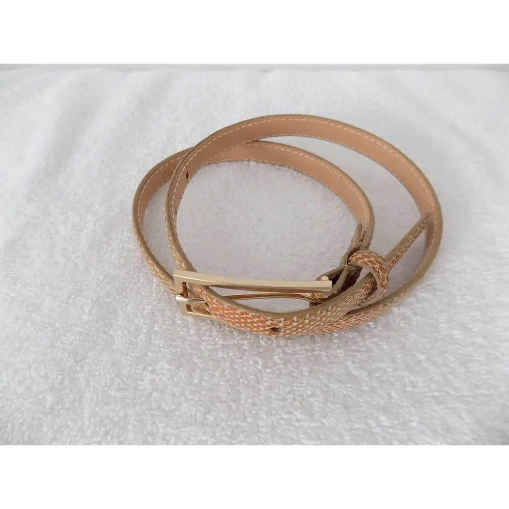 DKNY Italian calfskin leather snakeskin skinny belt size Small